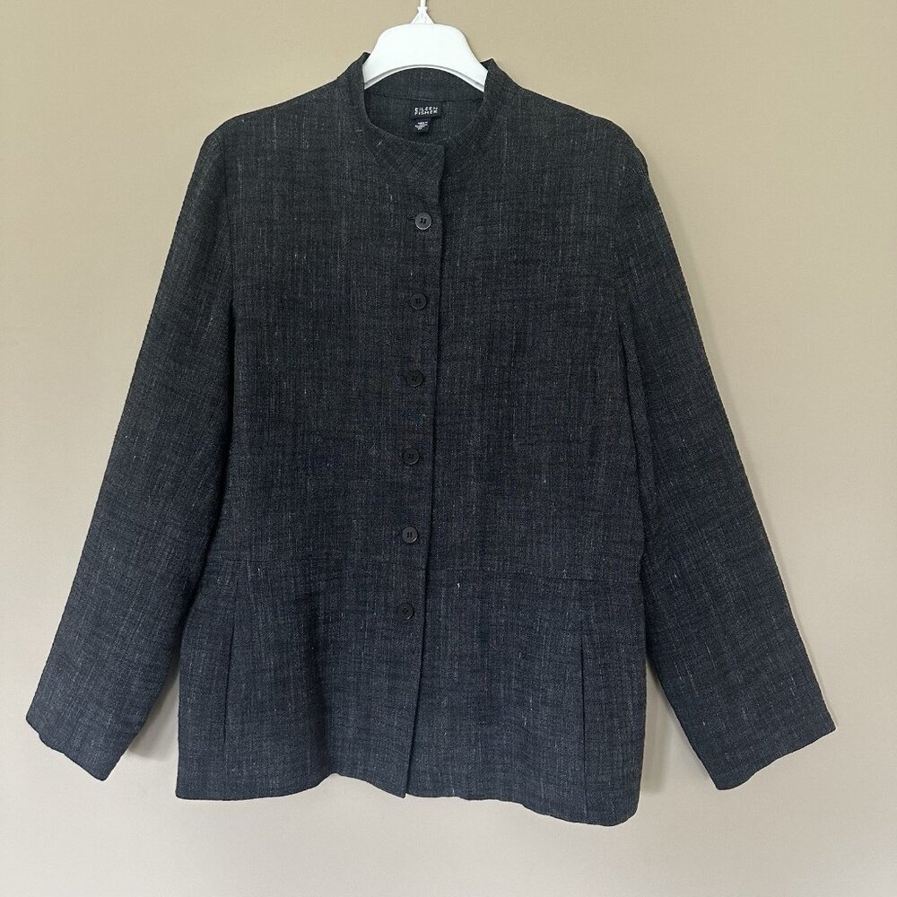 Eileen Fisher Linen Blend Jacket Women XL Quiet Luxury Minimalist Office Gray